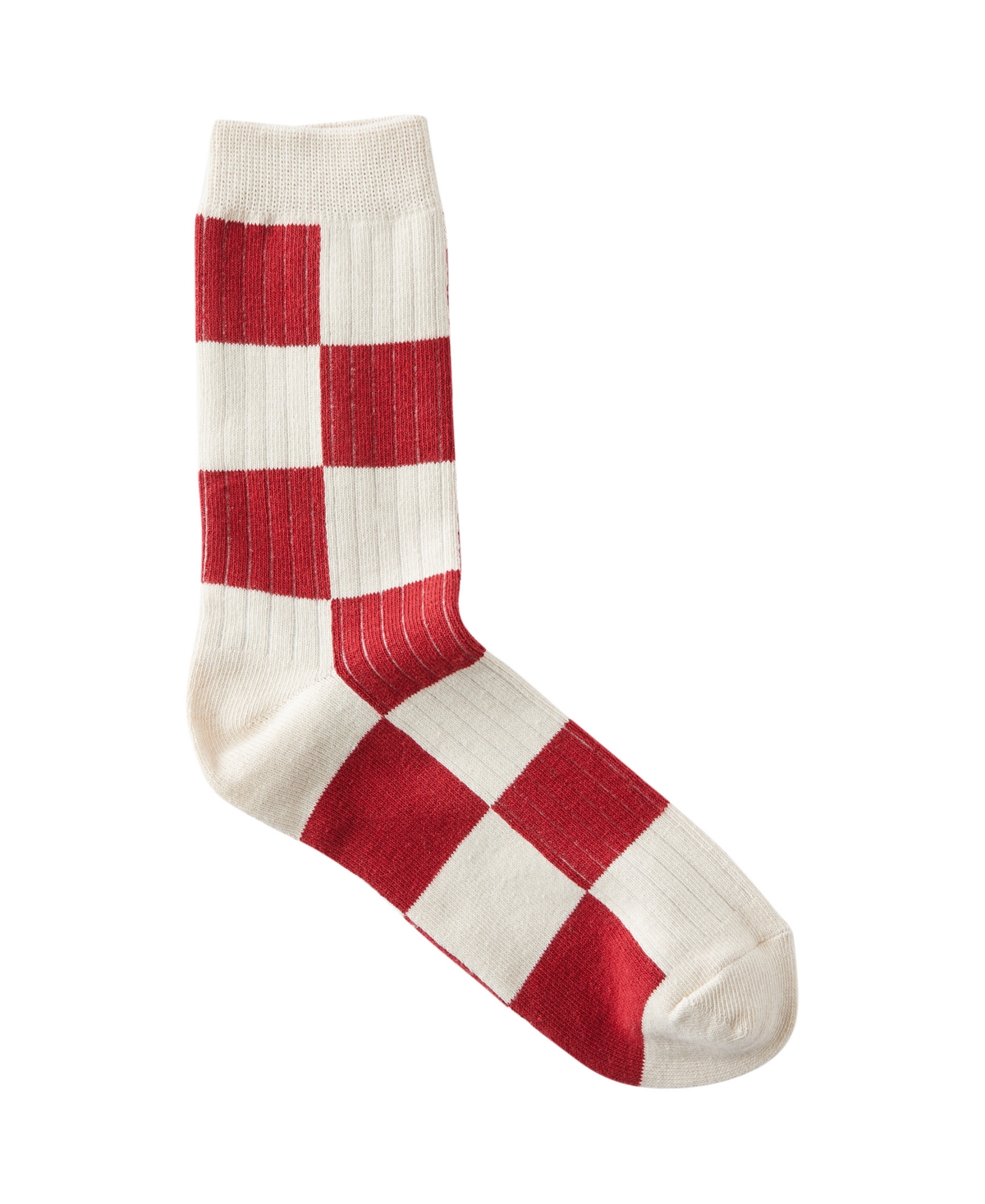 Men's Fashion Socks - Bone, Red checker