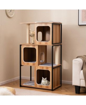 Modern Cat Tree Cat House with Metal Frame and Scratching Posts