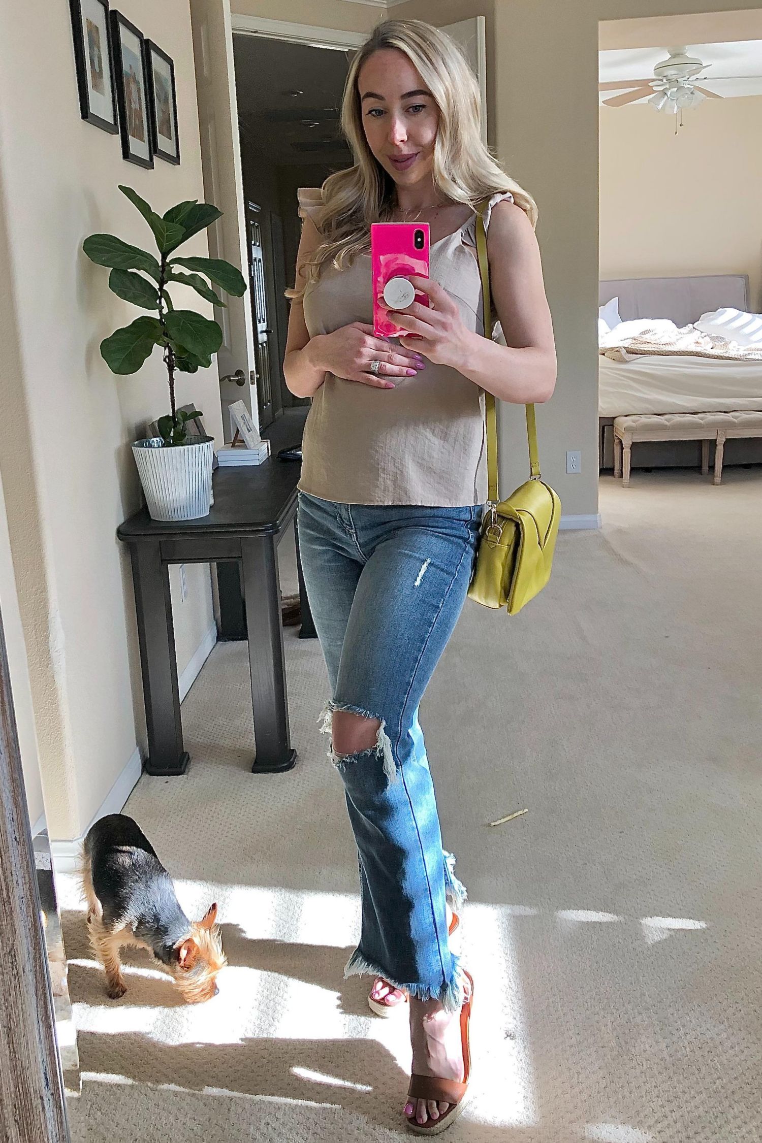 Women's Blue Frayed Wide Leg Cropped Jeans