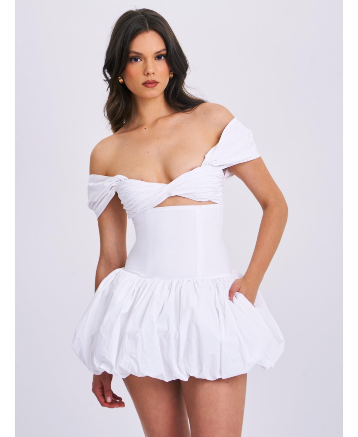 Women's Umika White Bubble Hem Mini Dress - White