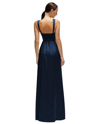 Women's Shaped Strap Portrait Neckline Fluid Satin Maxi Dress with Full Skirt