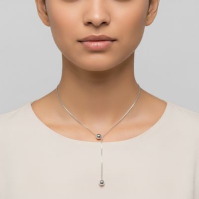 White Gold Plated Minimalist Dual Sphere Drop Necklace