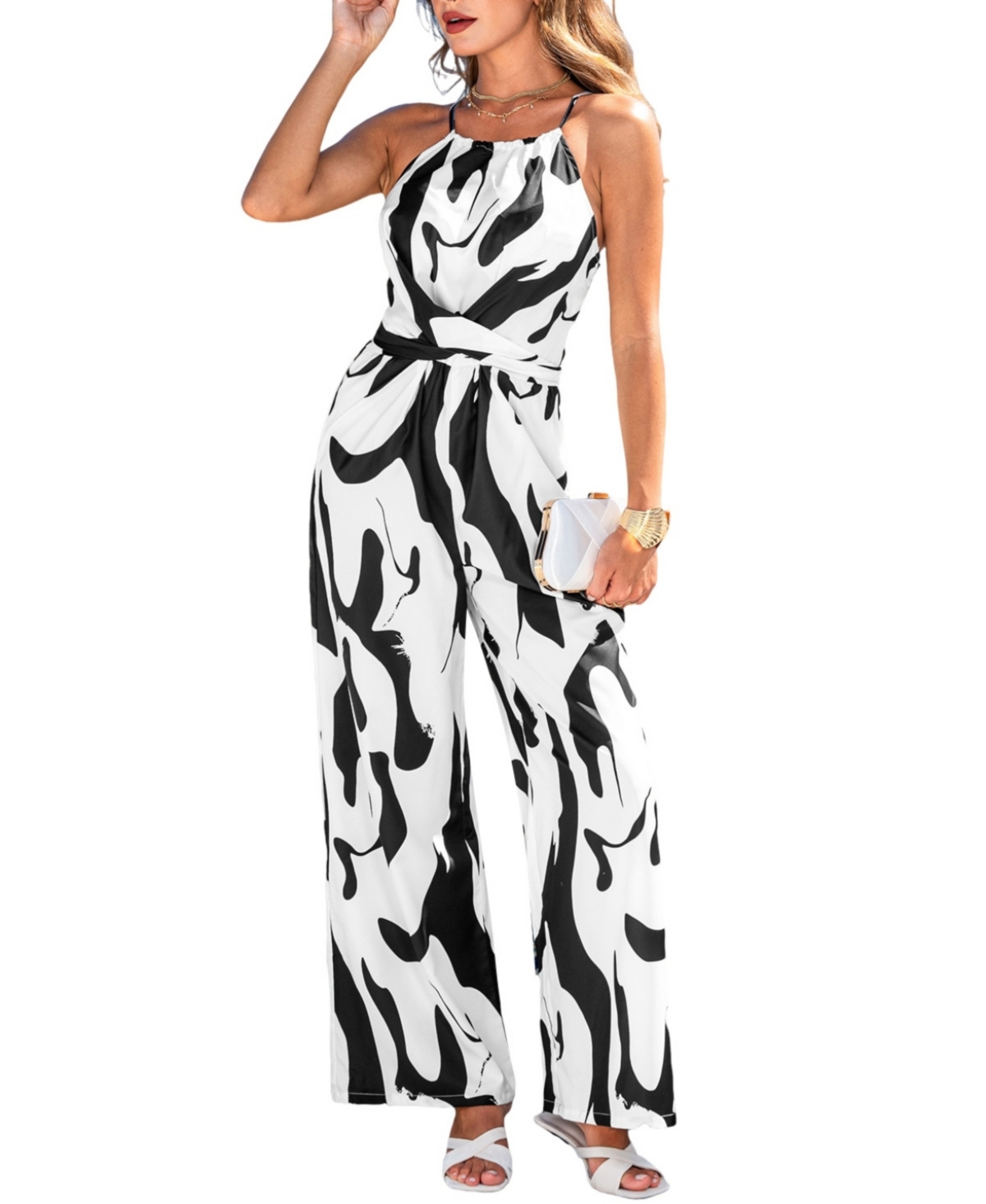 Women's Modern Vision Abstract Jumpsuit - White