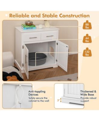 Cat Litter Box Enclosure with 2 Drawers and Double Doors