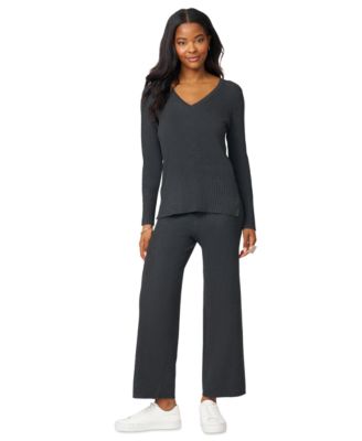 Melissa Paige - Petite V-Neck Side-Slit Tunic Sweater