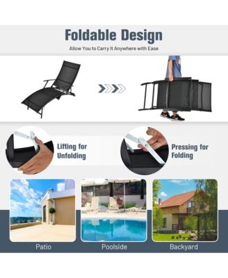 Set of 2 Foldable Patio Chaise Lounge  w/ 5-level Backrest Outdoor Recliner Chair