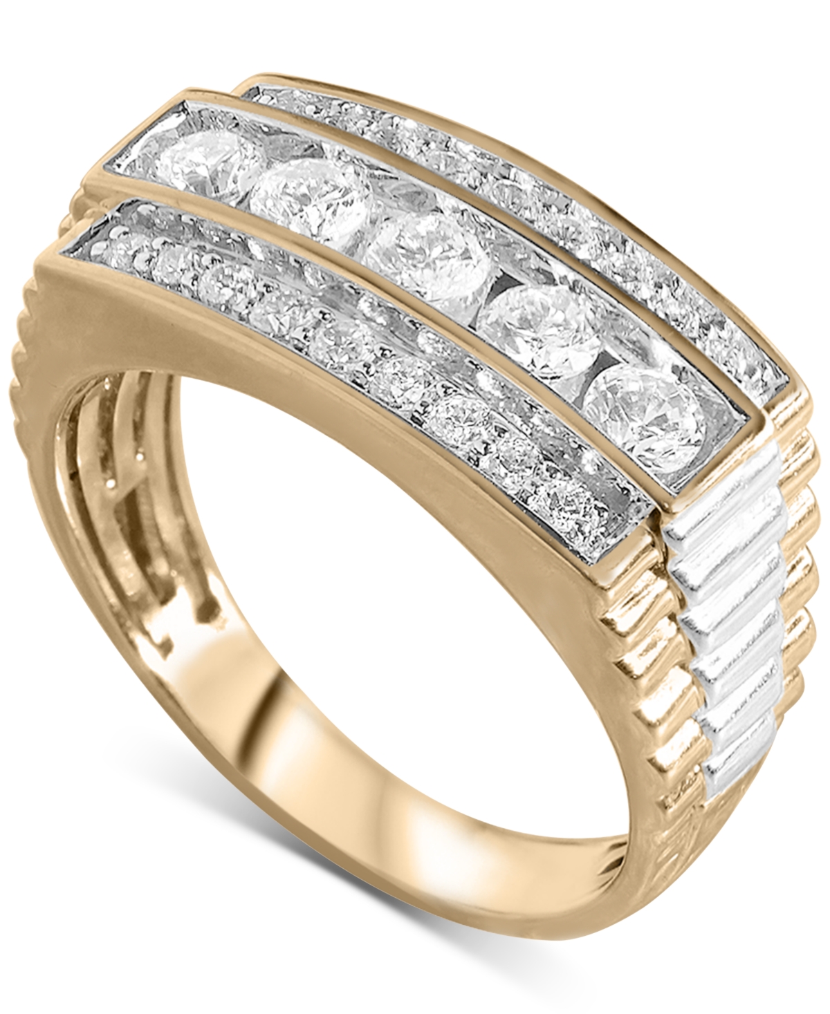 Men's Diamond Row Ring (1 ct. t.w) in 14k Yellow Gold - Yellow