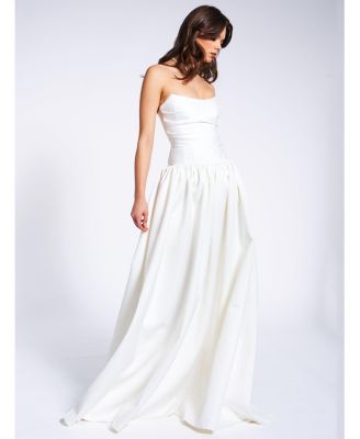 Women's Umay White Drop Waist Satin Corset Bridal Gown