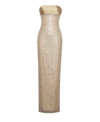 Women's Lainey Gold Satin Sequin Pearls Beaded Maxi Dress