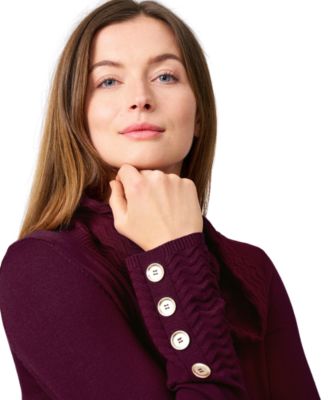 Women's Petite Chevron-Trimmed Cowl-Neck Sweater