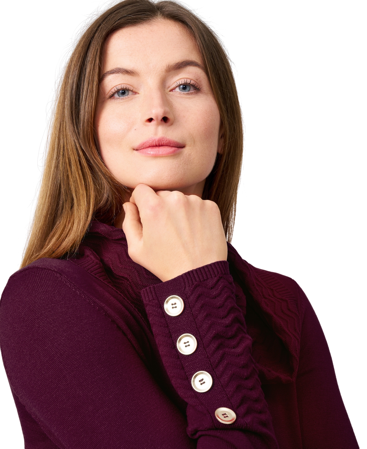 Melissa Paige Women's Petite Chevron-Trimmed Cowl-Neck Sweater