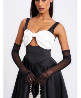 Women's Edda Black Maxi Gown with White Bow