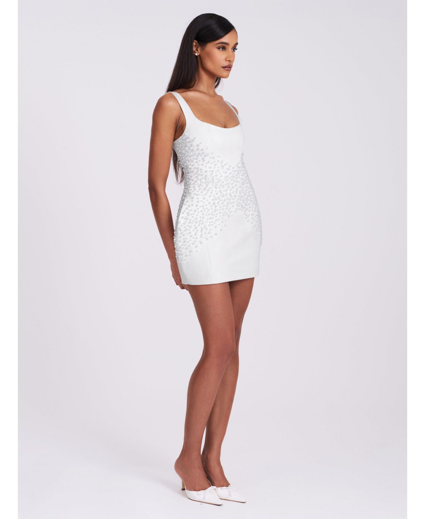 Женское платье Miss Circle Tais Pearl Beaded Cocoon Shape Sleeveless Mini, цвет: Белый — фото 5