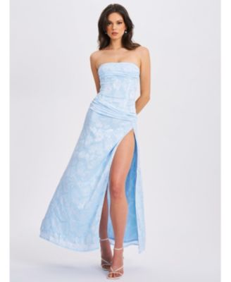 Women's Xatia Baby Blue Jacquard Textured High Slit Maxi Dress