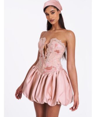 Women's Palesa Pink Ballet Style Embroidered Bubble Hem Mini Dress
