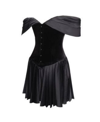 Women's Echo Black Velvet Off-shoulder Pleated Mini Dress
