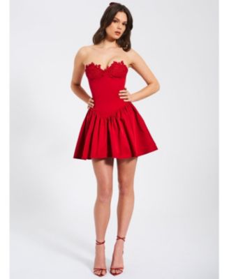 Women's Sacha Red Lace Drop Waist Corset Puffy Mini Dress