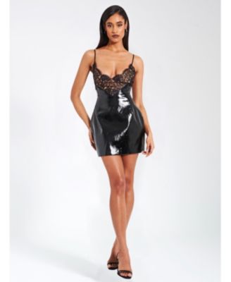 Women's Shelby Black Faux Leather with Lace Mini Dress