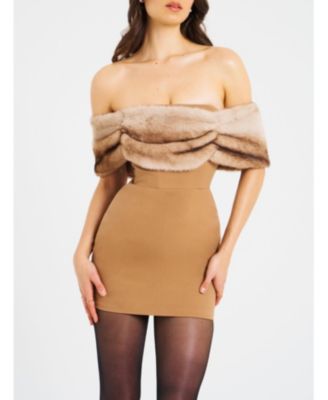 Women Nadira Off Shoulder Fur Trim Mini Dress