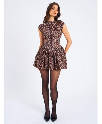 Women's Jacqueline Backless Cheetah Print Mini Puffy Dress