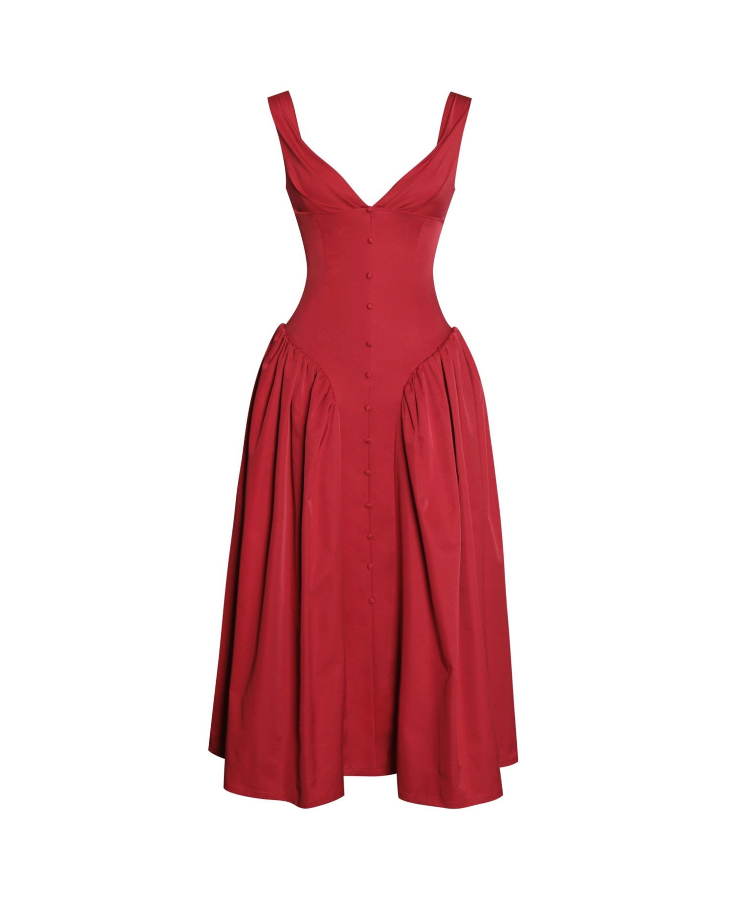 Women's Nahla Red Drop Waist Midi Dress with Buttons