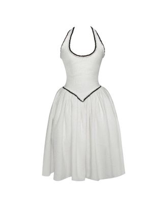 Women's Natalie U Neck Halter Drop Waist Tweed Midi Dress