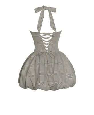 Women's Dacia Plaid Halter Lace-up Bubble Mini Dress