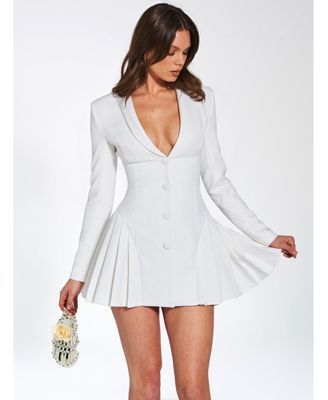 Women's Delia White Blazer Dress with Pleated Detail