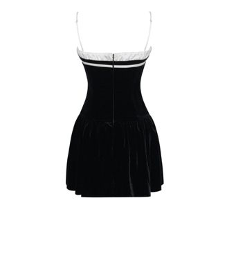Women Olya Black and White Velvet A-Line Corset Mini Dress