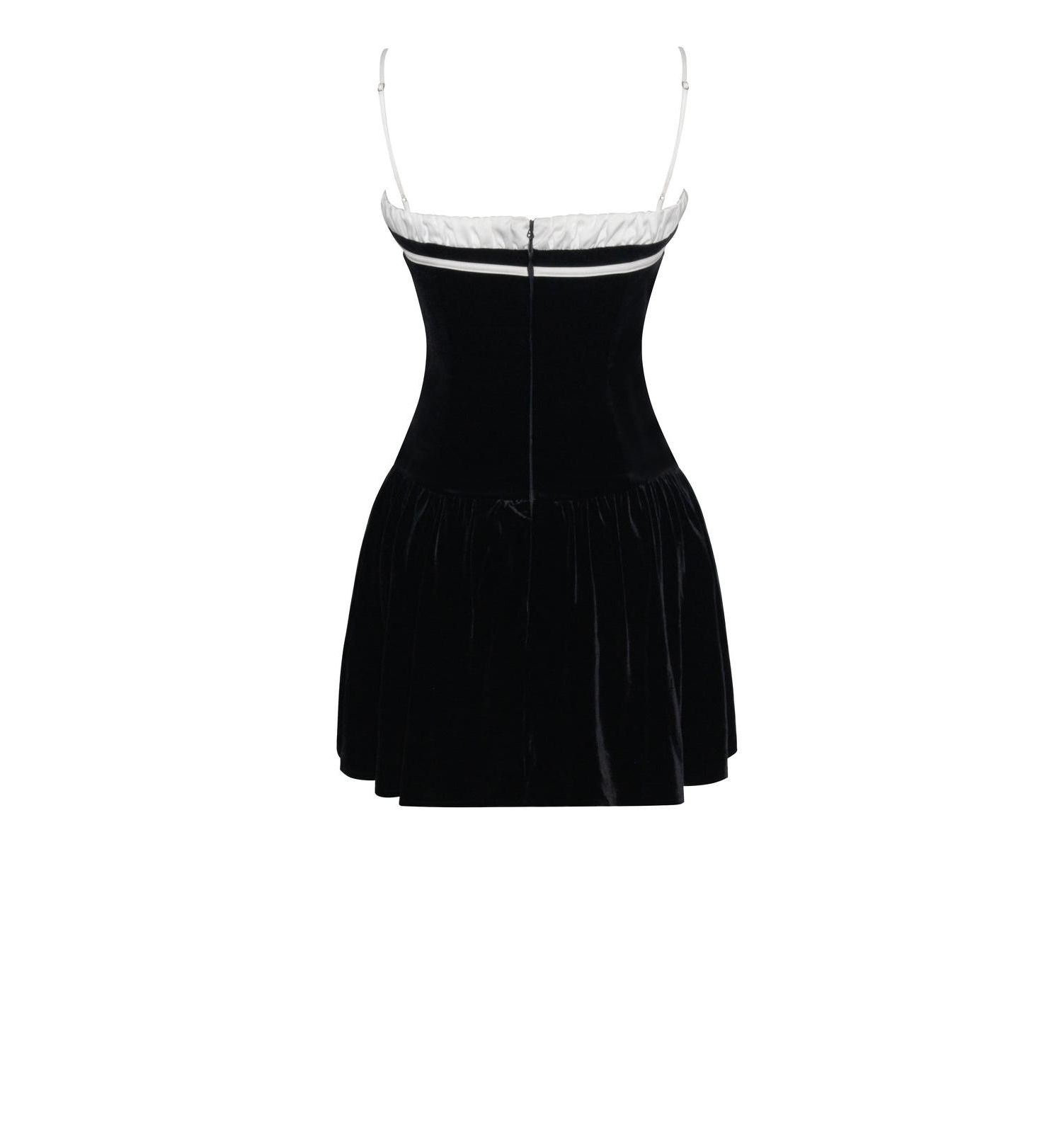 Women Olya Black and White Velvet A-Line Corset Mini Dress