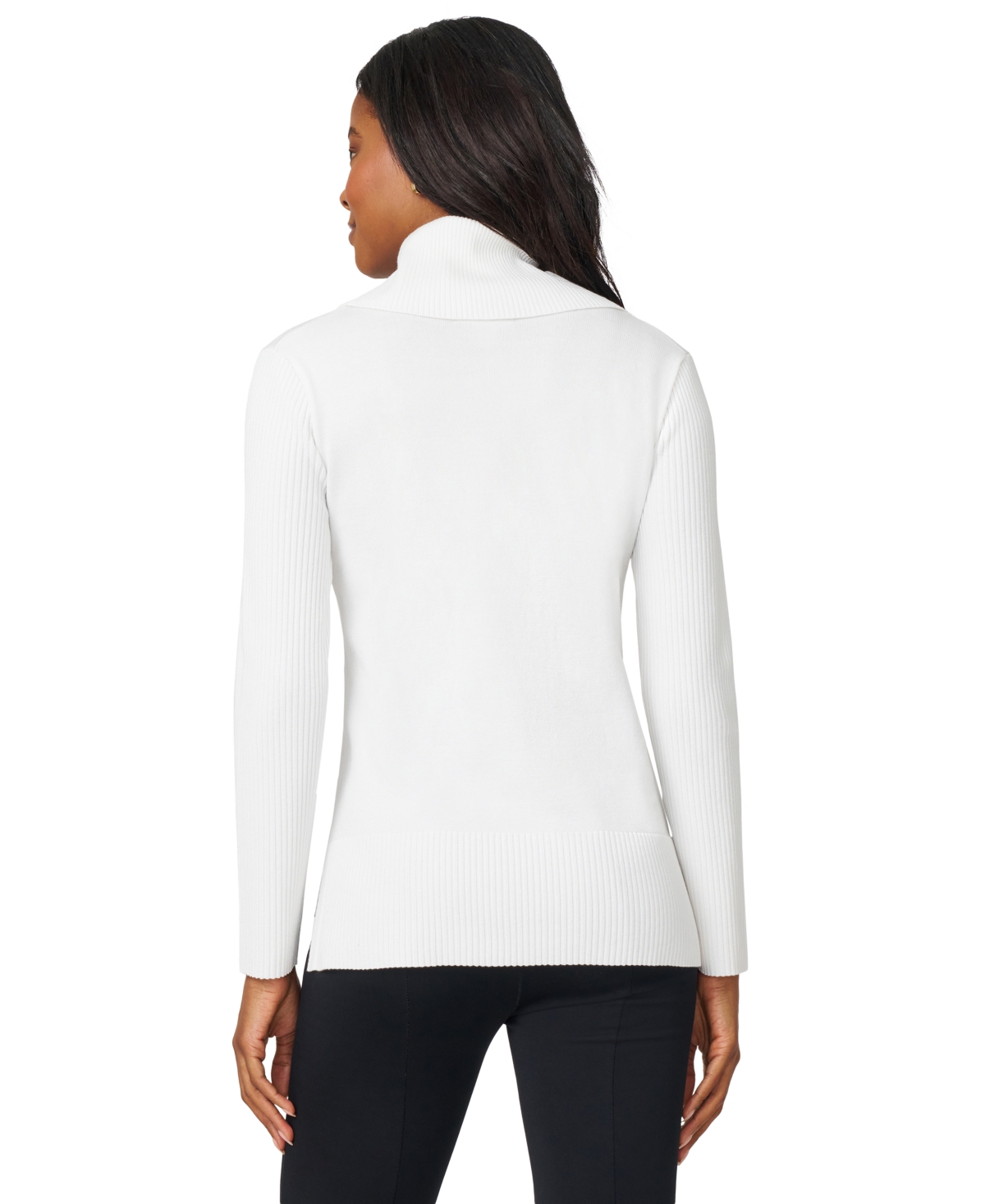 Melissa Paige Petite Cowlneck High-low Side-slit Sweater In White