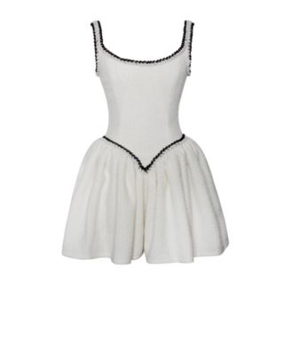 Women's Coco White Boucle Tweed V Waist Mini Dress