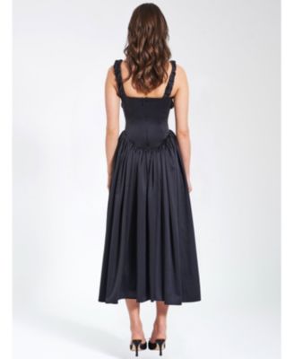 Women's Noreen Black Satin Drop Waist Maxi Sundress