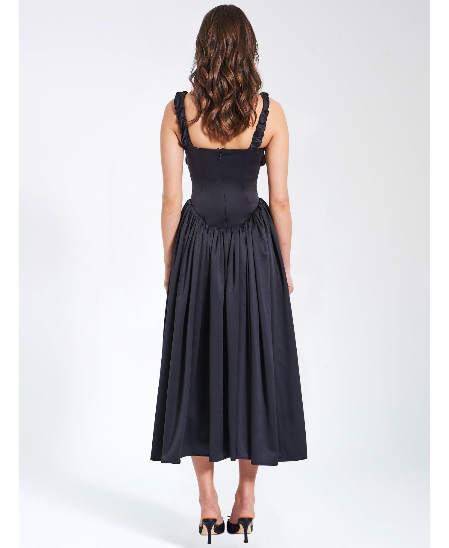 Women's Noreen Black Satin Drop Waist Maxi Sundress