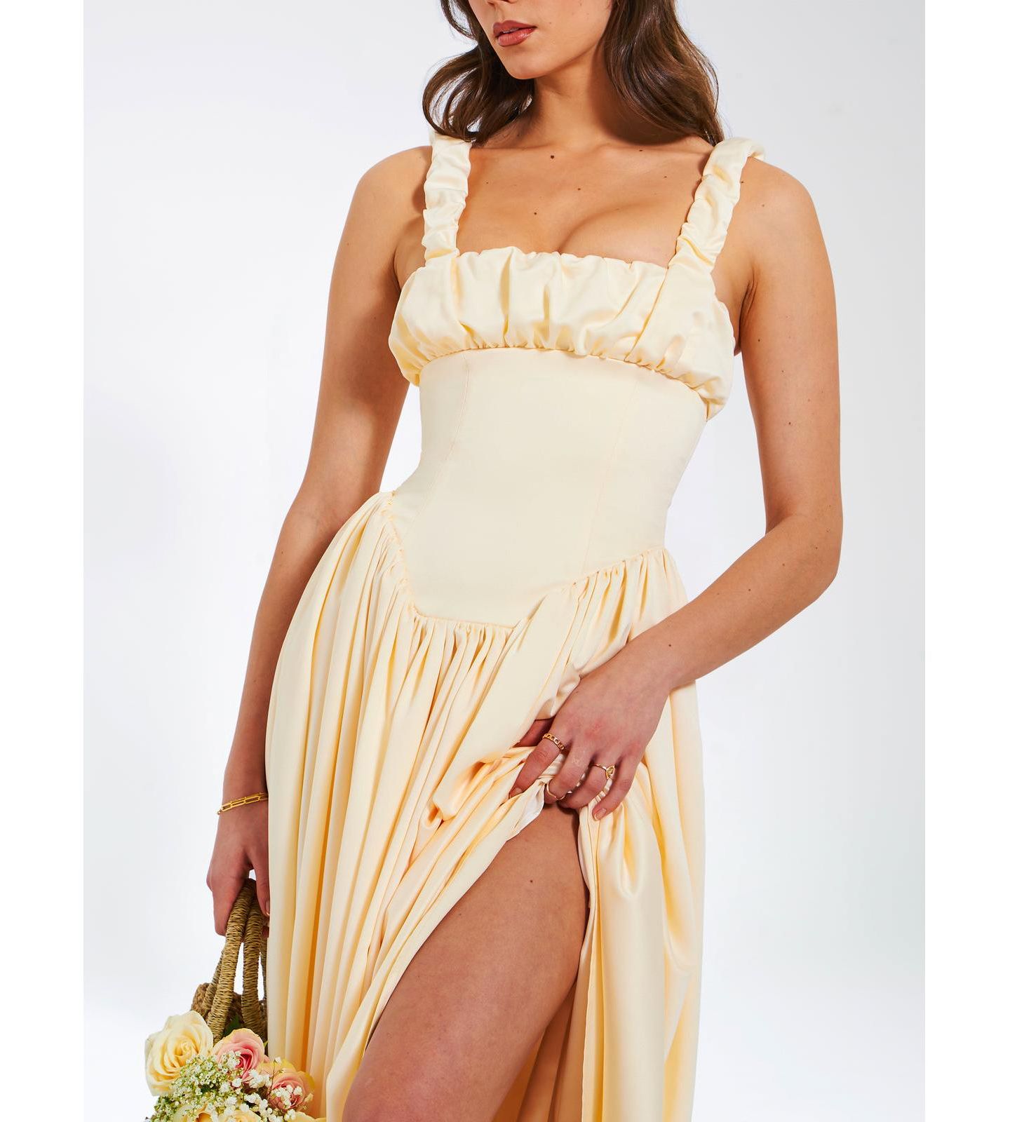 Женское платье Miss Circle Noreen Egg White Satin Drop Waist Maxi Sundress, цвет: Белый — фото 10