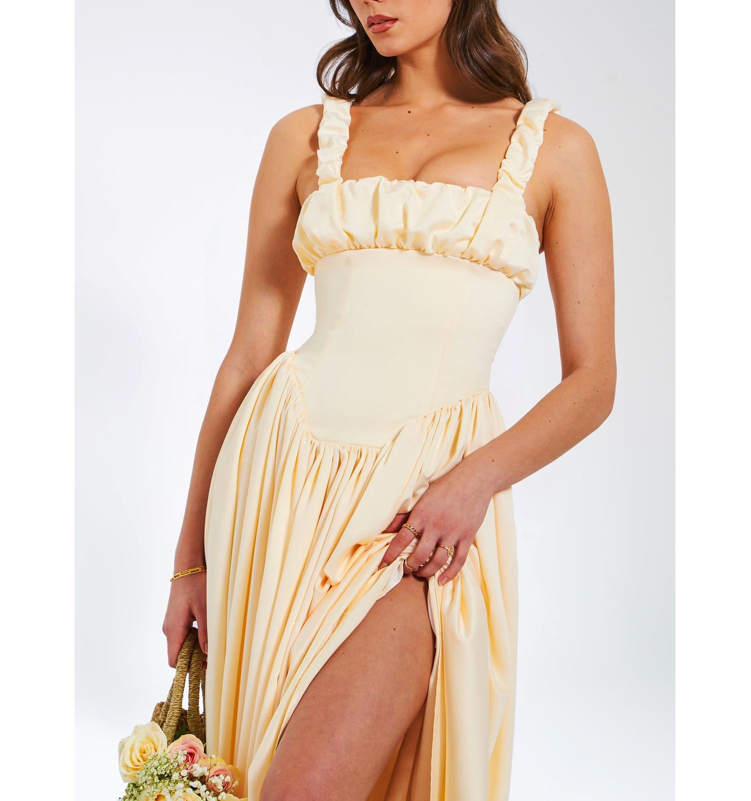 Women's Noreen Egg White Satin Drop Waist Maxi Sundress