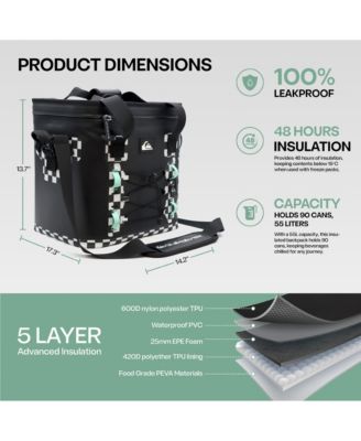 Quiksilver Shoreline Collection 48-72H 5 Layer Insulated Box Cooler with Adjustable Strap and Waterproof Zippers