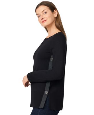 Petite Tipped Side-Button Tunic Sweater