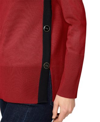 Petite Tipped Side-Button Tunic Sweater