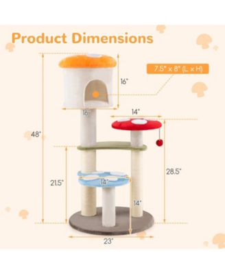 Cute Mushroom Cat Tree with Sisal Scratching Posts Top Condo and Padded Platforms