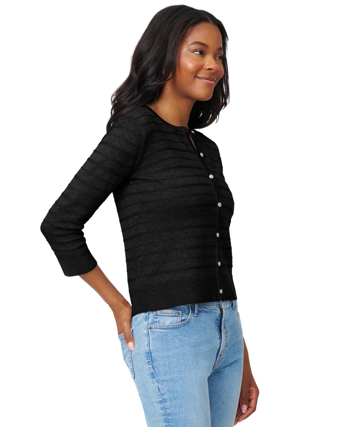 Melissa Paige Women's Ottoman-rib 3/4-sleeve Crewneck Cardigan In Black