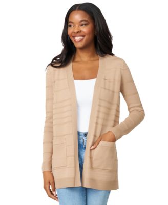 Petite Textured-Stripe Open-Front Cardigan Sweater