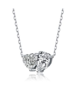 Sterling Silver with Clear Heart and Pear Shaped Cubic Zirconia Pendant necklace