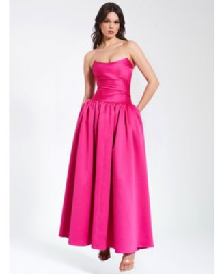 Women's Walterina Fuchsia Satin Strapless Drop Waist Corset Gown