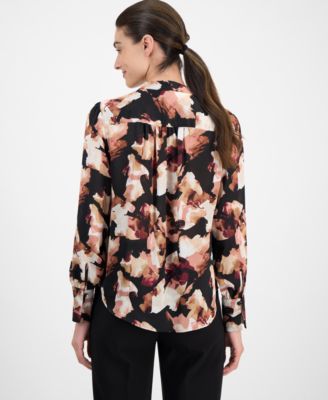 Petite Printed V-Neck Long-Sleeve Blouse 