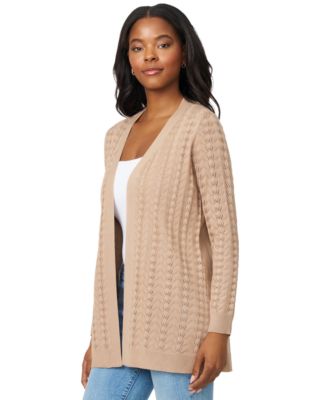 Petite Pointelle Open-Front Cardigan Sweater