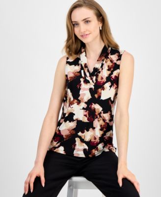 Women's Sleeveless Pleated V-Neck Shell Top