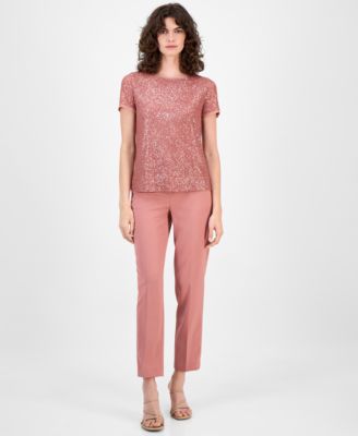 売れ筋商品|||ジェイエムコレクション カットソー トップス レディース Women's Spread-Collar Crinkle Sequin Top, Exclusively at Macy's Stonewall 26492783_fpx.tif?$filterlrg$&