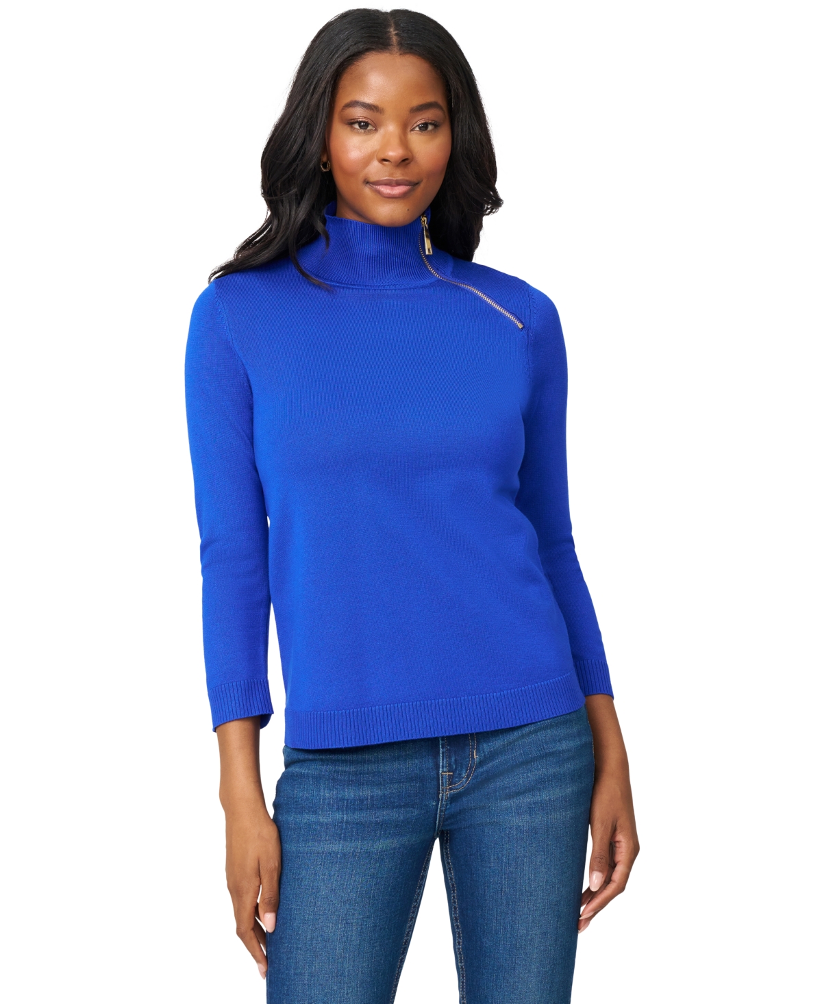 Petite Mock Neck Asymmetric-Zip Sweater - Angelfish