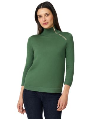 Petite Mock Neck Asymmetric-Zip Sweater